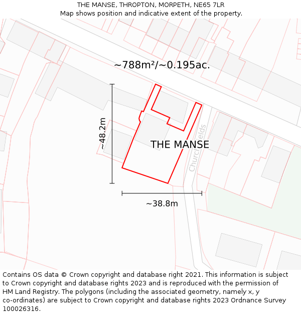 THE MANSE, THROPTON, MORPETH, NE65 7LR: Plot and title map