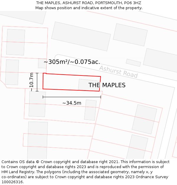THE MAPLES, ASHURST ROAD, PORTSMOUTH, PO6 3HZ: Plot and title map