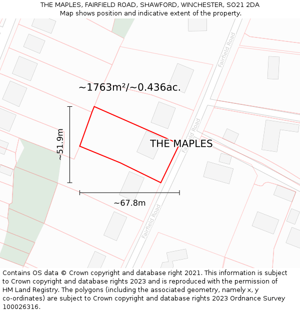 THE MAPLES, FAIRFIELD ROAD, SHAWFORD, WINCHESTER, SO21 2DA: Plot and title map