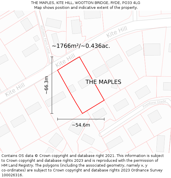 THE MAPLES, KITE HILL, WOOTTON BRIDGE, RYDE, PO33 4LG: Plot and title map