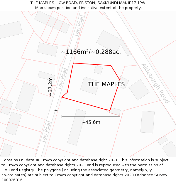 THE MAPLES, LOW ROAD, FRISTON, SAXMUNDHAM, IP17 1PW: Plot and title map