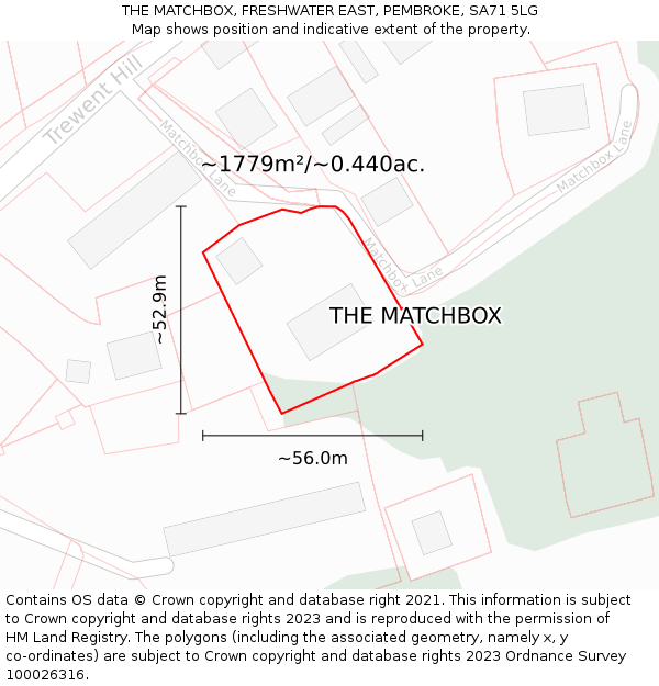 THE MATCHBOX, FRESHWATER EAST, PEMBROKE, SA71 5LG: Plot and title map