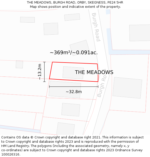 THE MEADOWS, BURGH ROAD, ORBY, SKEGNESS, PE24 5HR: Plot and title map