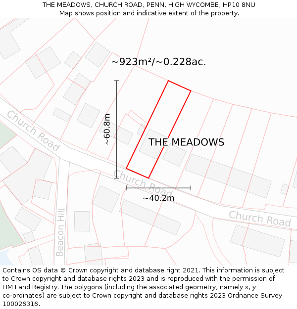 THE MEADOWS, CHURCH ROAD, PENN, HIGH WYCOMBE, HP10 8NU: Plot and title map