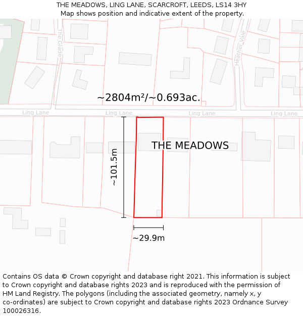 THE MEADOWS, LING LANE, SCARCROFT, LEEDS, LS14 3HY: Plot and title map