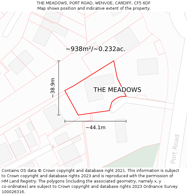 THE MEADOWS, PORT ROAD, WENVOE, CARDIFF, CF5 6DF: Plot and title map