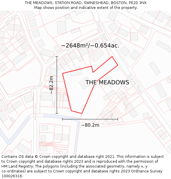 THE MEADOWS, STATION ROAD, SWINESHEAD, BOSTON, PE20 3NX: Plot and title map