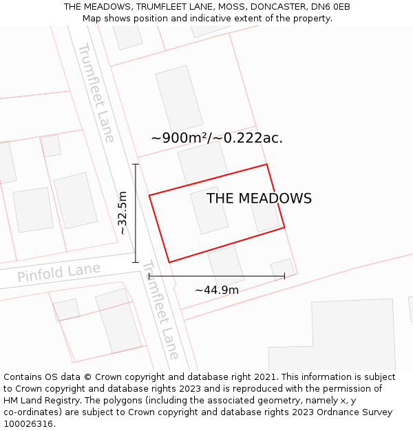 THE MEADOWS, TRUMFLEET LANE, MOSS, DONCASTER, DN6 0EB: Plot and title map
