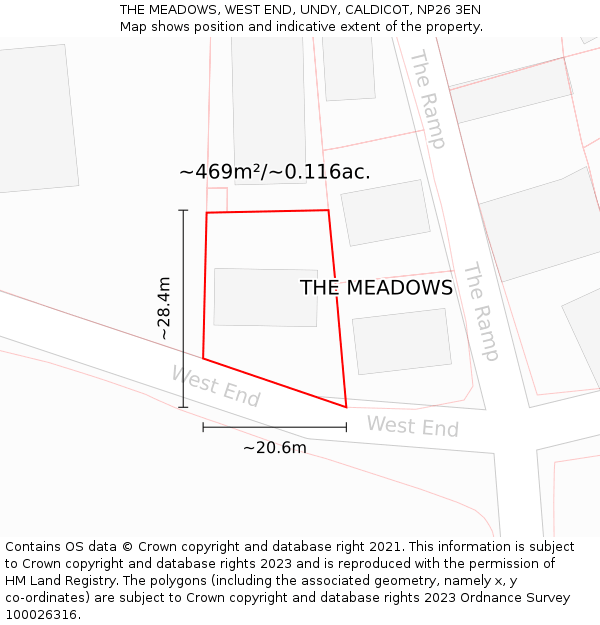 THE MEADOWS, WEST END, UNDY, CALDICOT, NP26 3EN: Plot and title map