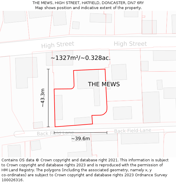 THE MEWS, HIGH STREET, HATFIELD, DONCASTER, DN7 6RY: Plot and title map