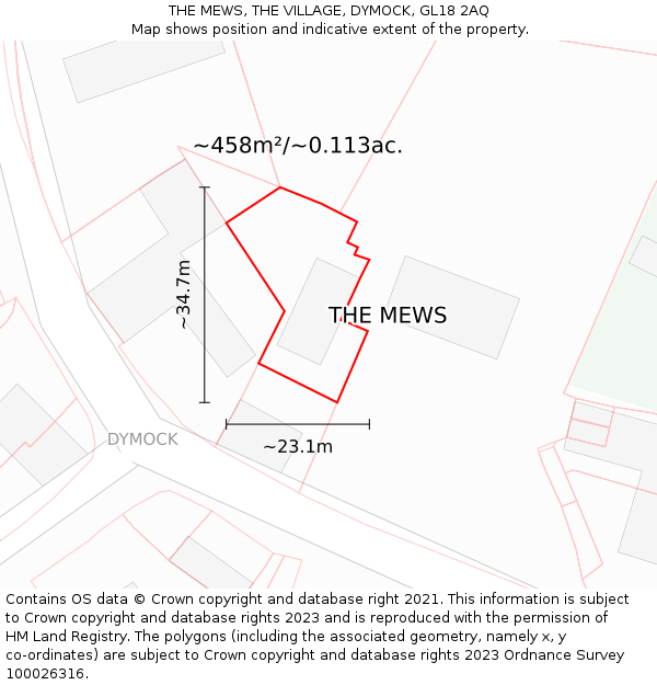 THE MEWS, THE VILLAGE, DYMOCK, GL18 2AQ: Plot and title map