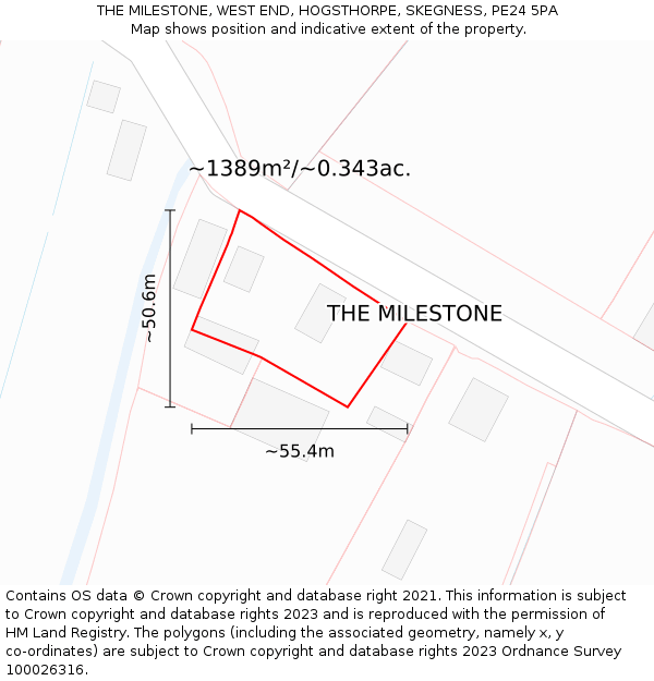 THE MILESTONE, WEST END, HOGSTHORPE, SKEGNESS, PE24 5PA: Plot and title map