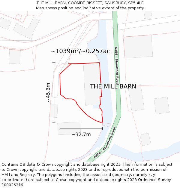 THE MILL BARN, COOMBE BISSETT, SALISBURY, SP5 4LE: Plot and title map