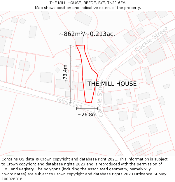 THE MILL HOUSE, BREDE, RYE, TN31 6EA: Plot and title map