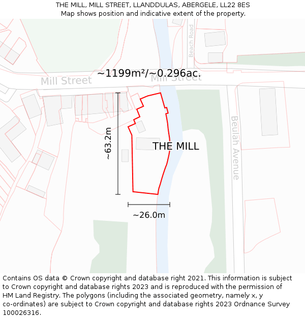 THE MILL, MILL STREET, LLANDDULAS, ABERGELE, LL22 8ES: Plot and title map