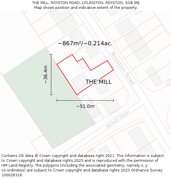 THE MILL, ROYSTON ROAD, LITLINGTON, ROYSTON, SG8 0RJ: Plot and title map