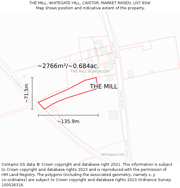 THE MILL, WHITEGATE HILL, CAISTOR, MARKET RASEN, LN7 6SW: Plot and title map