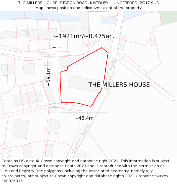 THE MILLERS HOUSE, STATION ROAD, KINTBURY, HUNGERFORD, RG17 9UR: Plot and title map