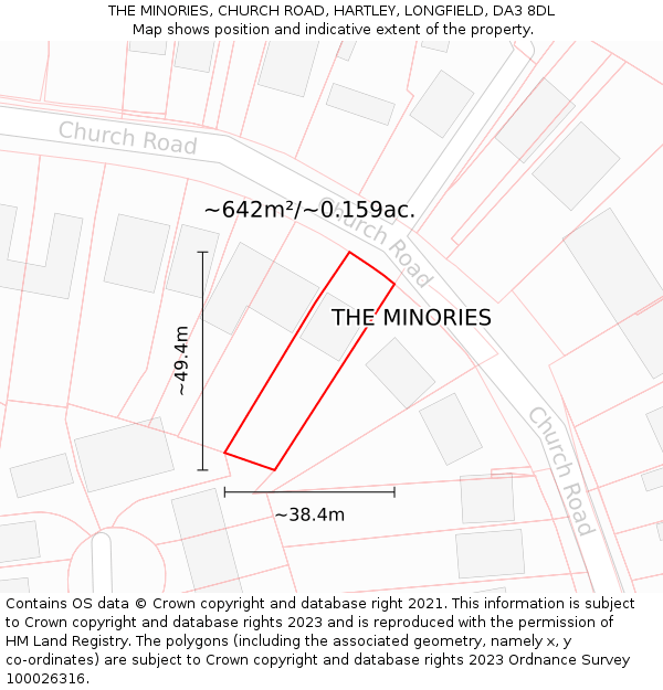 THE MINORIES, CHURCH ROAD, HARTLEY, LONGFIELD, DA3 8DL: Plot and title map