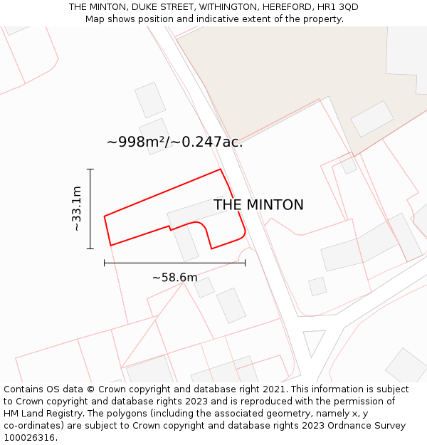 THE MINTON, DUKE STREET, WITHINGTON, HEREFORD, HR1 3QD: Plot and title map