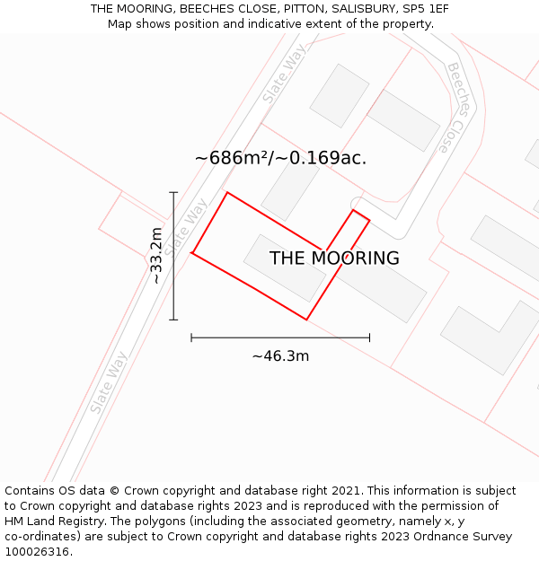 THE MOORING, BEECHES CLOSE, PITTON, SALISBURY, SP5 1EF: Plot and title map