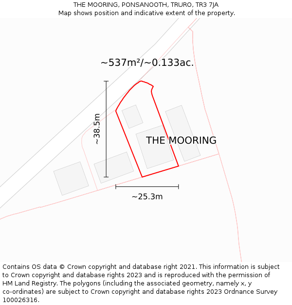 THE MOORING, PONSANOOTH, TRURO, TR3 7JA: Plot and title map