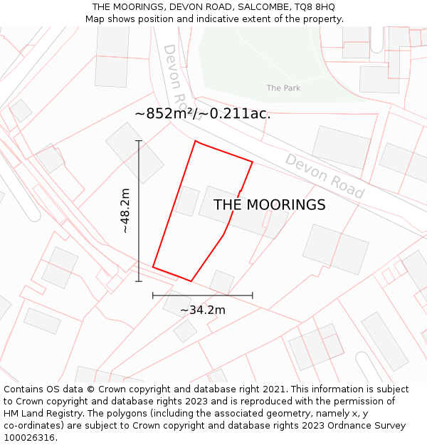 THE MOORINGS, DEVON ROAD, SALCOMBE, TQ8 8HQ: Plot and title map