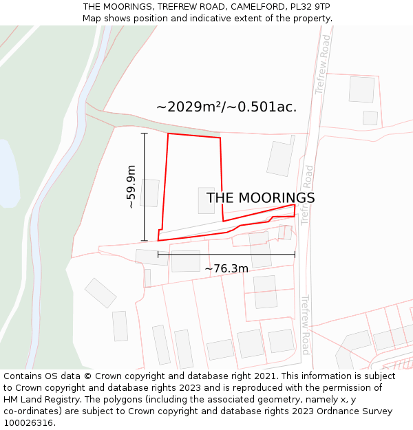 THE MOORINGS, TREFREW ROAD, CAMELFORD, PL32 9TP: Plot and title map