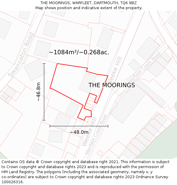 THE MOORINGS, WARFLEET, DARTMOUTH, TQ6 9BZ: Plot and title map