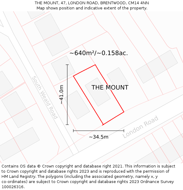 THE MOUNT, 47, LONDON ROAD, BRENTWOOD, CM14 4NN: Plot and title map