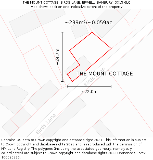 THE MOUNT COTTAGE, BIRDS LANE, EPWELL, BANBURY, OX15 6LQ: Plot and title map