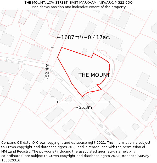 THE MOUNT, LOW STREET, EAST MARKHAM, NEWARK, NG22 0QQ: Plot and title map