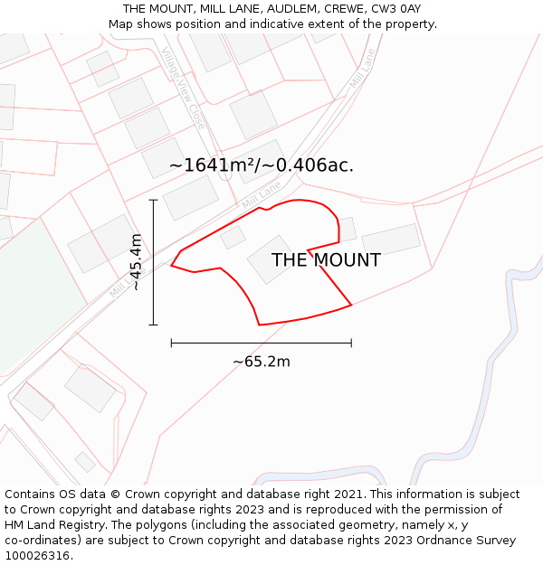 THE MOUNT, MILL LANE, AUDLEM, CREWE, CW3 0AY: Plot and title map