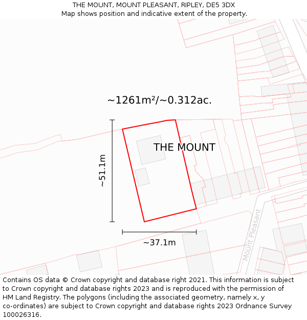 THE MOUNT, MOUNT PLEASANT, RIPLEY, DE5 3DX: Plot and title map