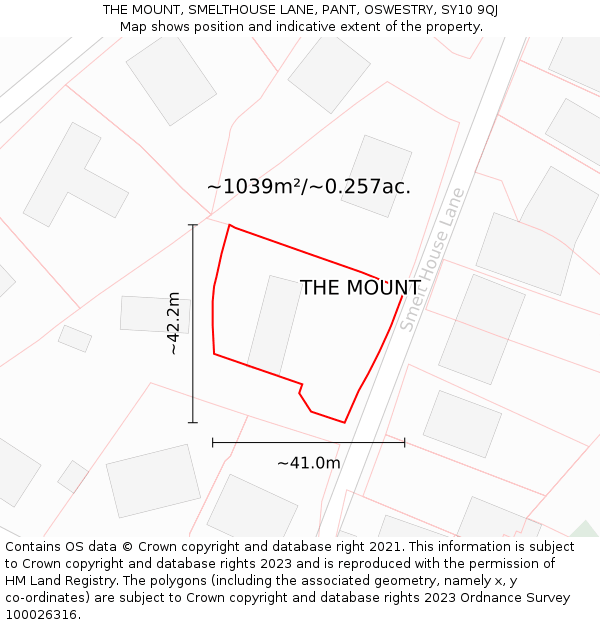 THE MOUNT, SMELTHOUSE LANE, PANT, OSWESTRY, SY10 9QJ: Plot and title map
