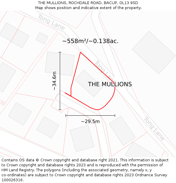 THE MULLIONS, ROCHDALE ROAD, BACUP, OL13 9SD: Plot and title map