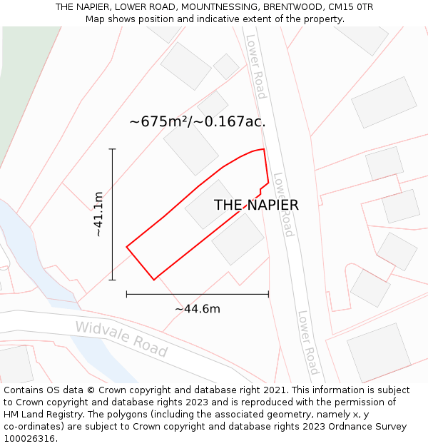 THE NAPIER, LOWER ROAD, MOUNTNESSING, BRENTWOOD, CM15 0TR: Plot and title map