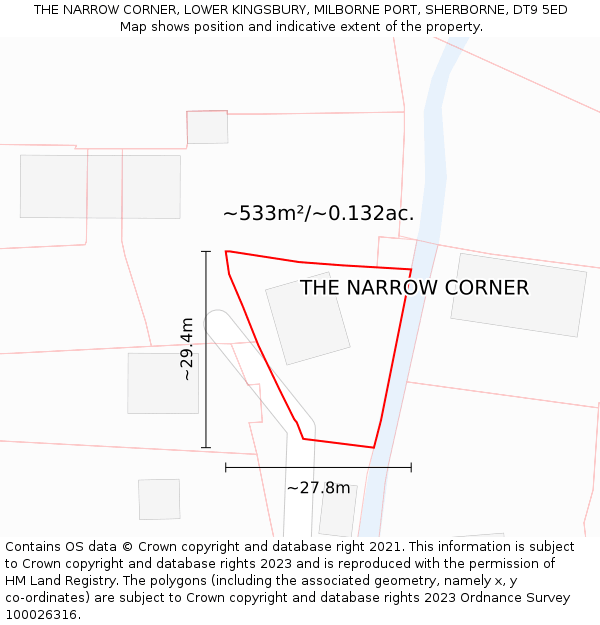 THE NARROW CORNER, LOWER KINGSBURY, MILBORNE PORT, SHERBORNE, DT9 5ED: Plot and title map