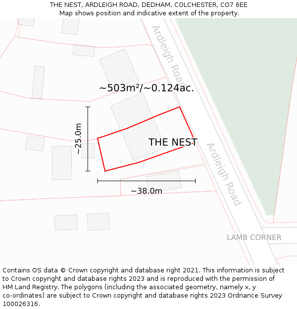 THE NEST, ARDLEIGH ROAD, DEDHAM, COLCHESTER, CO7 6EE: Plot and title map