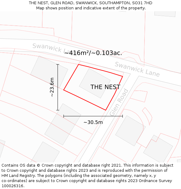 THE NEST, GLEN ROAD, SWANWICK, SOUTHAMPTON, SO31 7HD: Plot and title map