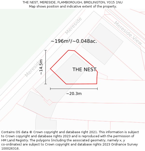 THE NEST, MERESIDE, FLAMBOROUGH, BRIDLINGTON, YO15 1NU: Plot and title map