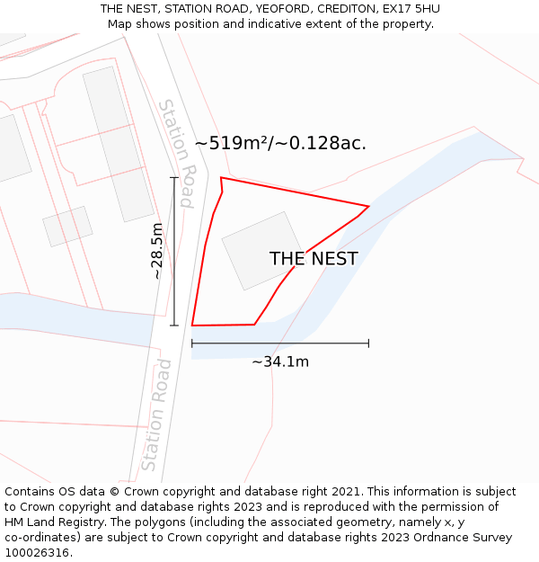 THE NEST, STATION ROAD, YEOFORD, CREDITON, EX17 5HU: Plot and title map