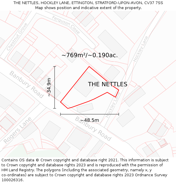 THE NETTLES, HOCKLEY LANE, ETTINGTON, STRATFORD-UPON-AVON, CV37 7SS: Plot and title map