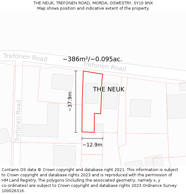 THE NEUK, TREFONEN ROAD, MORDA, OSWESTRY, SY10 9NX: Plot and title map