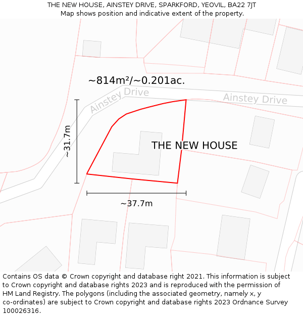 THE NEW HOUSE, AINSTEY DRIVE, SPARKFORD, YEOVIL, BA22 7JT: Plot and title map