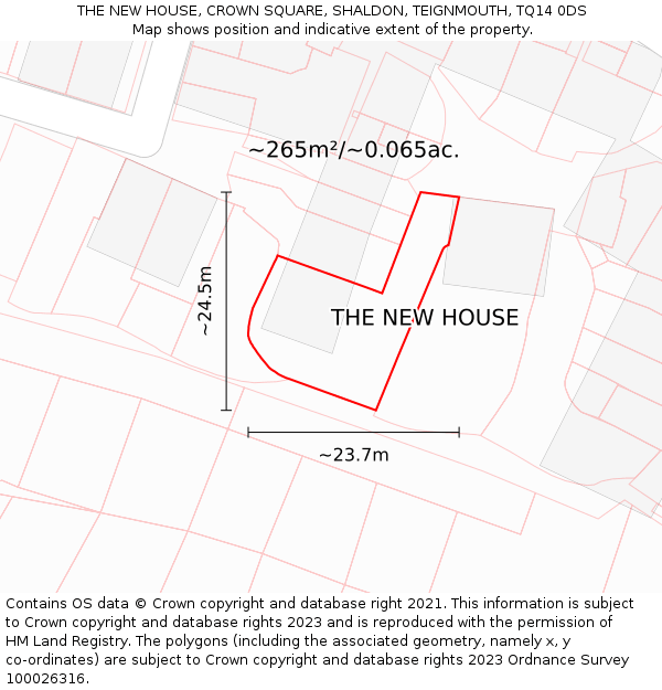 THE NEW HOUSE, CROWN SQUARE, SHALDON, TEIGNMOUTH, TQ14 0DS: Plot and title map