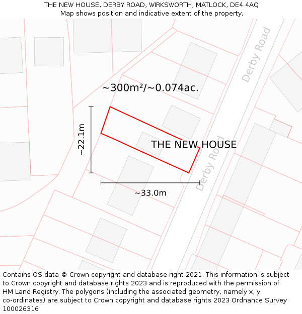 THE NEW HOUSE, DERBY ROAD, WIRKSWORTH, MATLOCK, DE4 4AQ: Plot and title map