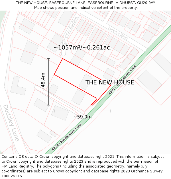 THE NEW HOUSE, EASEBOURNE LANE, EASEBOURNE, MIDHURST, GU29 9AY: Plot and title map