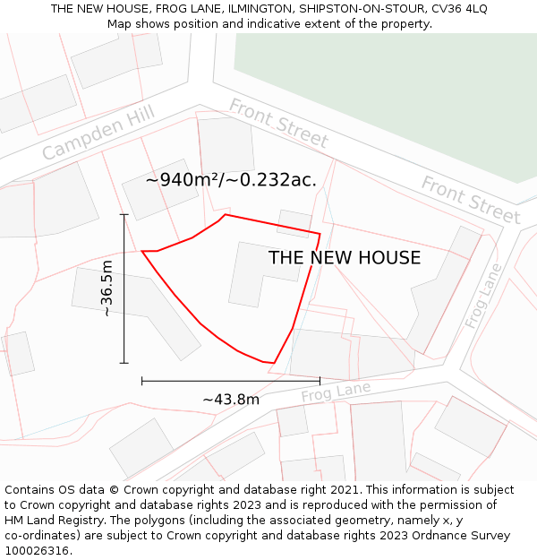 THE NEW HOUSE, FROG LANE, ILMINGTON, SHIPSTON-ON-STOUR, CV36 4LQ: Plot and title map