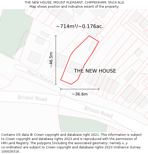 THE NEW HOUSE, MOUNT PLEASANT, CHIPPENHAM, SN14 6LQ: Plot and title map